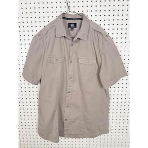 Rock & Republic beige short sleeve shirt mens sz large
